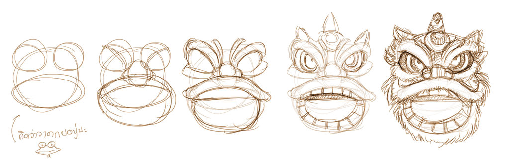 1023x322 Step By Step Chinese Dancing Lion Head By Pandabaka - Chinese Lion Sketch