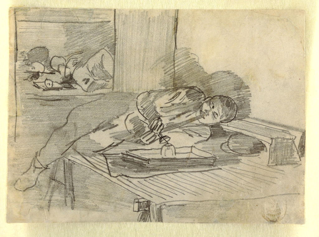 1024x760 Drawing, Chinese Man Smoking An Opium Pipe, A Baxter Street Club - Chinese Man Sketch