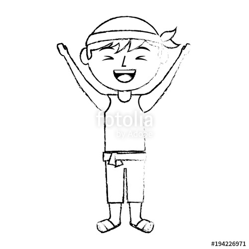 500x500 Funny Cartoon Chinese Man Standing Arms Up Vector Illustration - Chinese Man Sketch