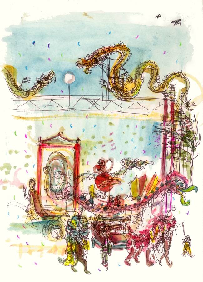 650x903 Sketching In The Crowd Lunar New Year Celebration In Chinatown - Chinese New Year Dragon Sketch