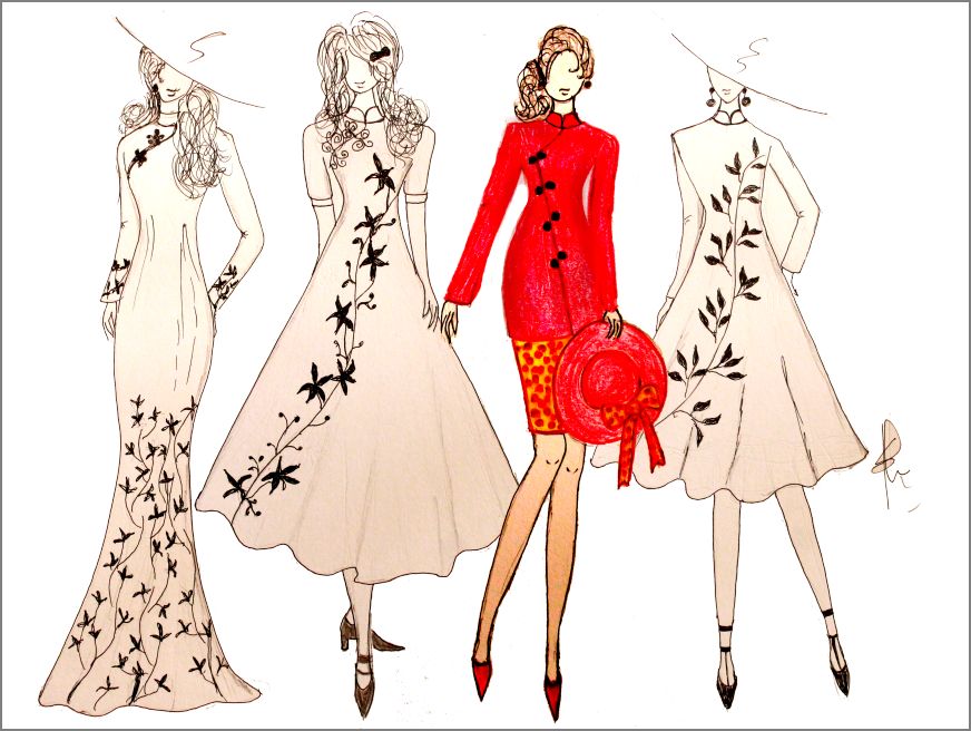 872x656 Oriental Designs (Chinese New Year Fashion) Needlerose - Chinese New Year Sketch