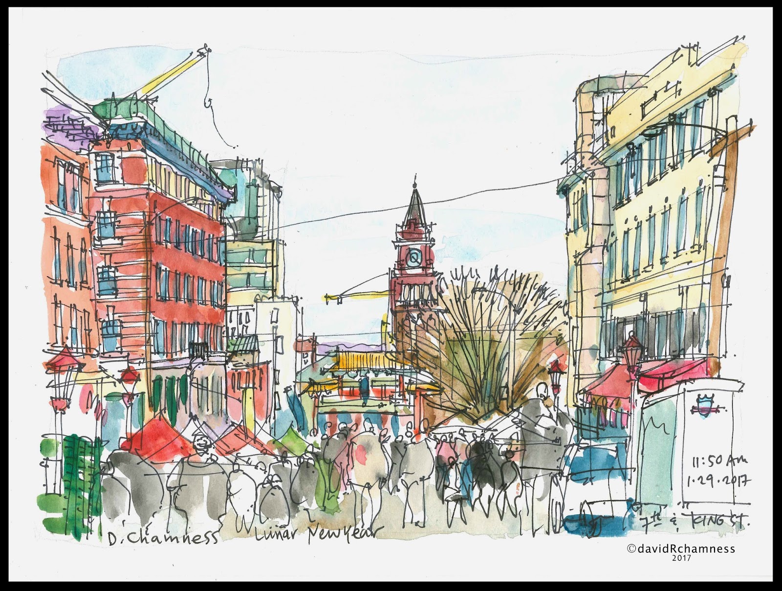 1600x1209 Urban Sketchers Seattle Lunar New Year Crowd - Chinese New Year Sketch