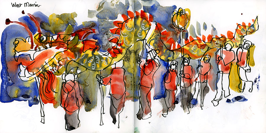 900x452 Chinese New Year Parade Sketch Away Travels With My Sketchbook - Chinese New Year Sketch