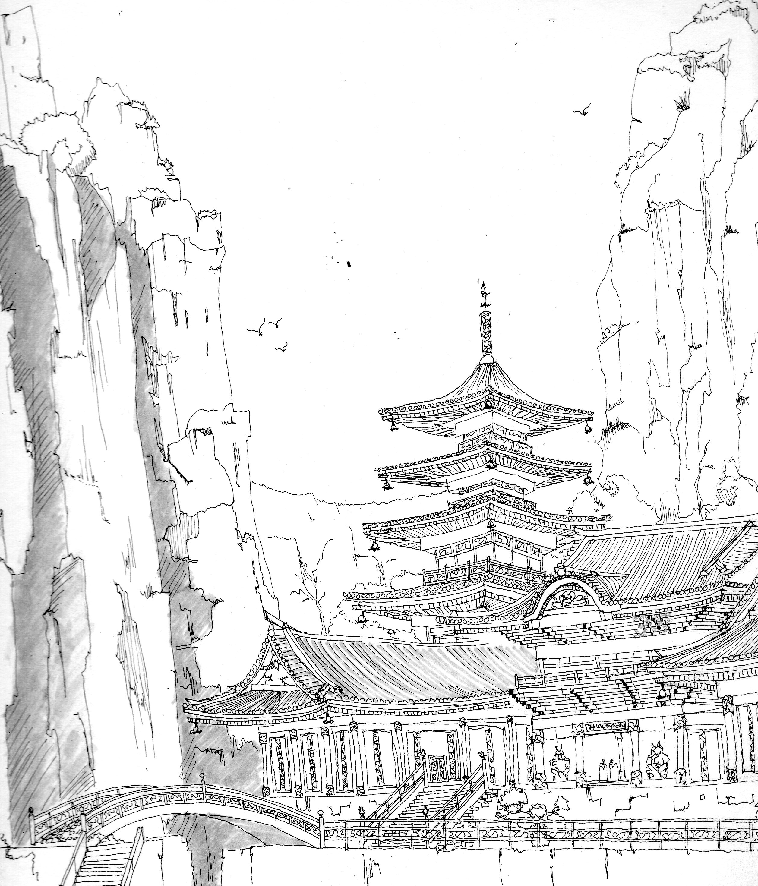 Chinese Temple Sketch at Explore collection of