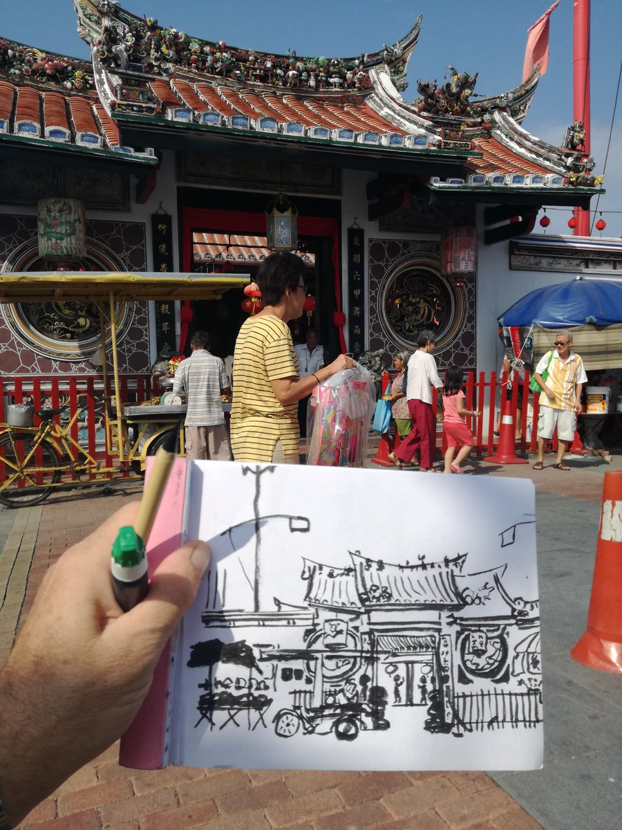 900x1200 Bruno Winck On Twitter More Morning Urban Sketching In Melaka - Chinese Temple Sketch