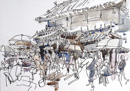 500x352 Chinese Temple, Waterloo Street, Singapore Singapore, Street And - Chinese Temple Sketch