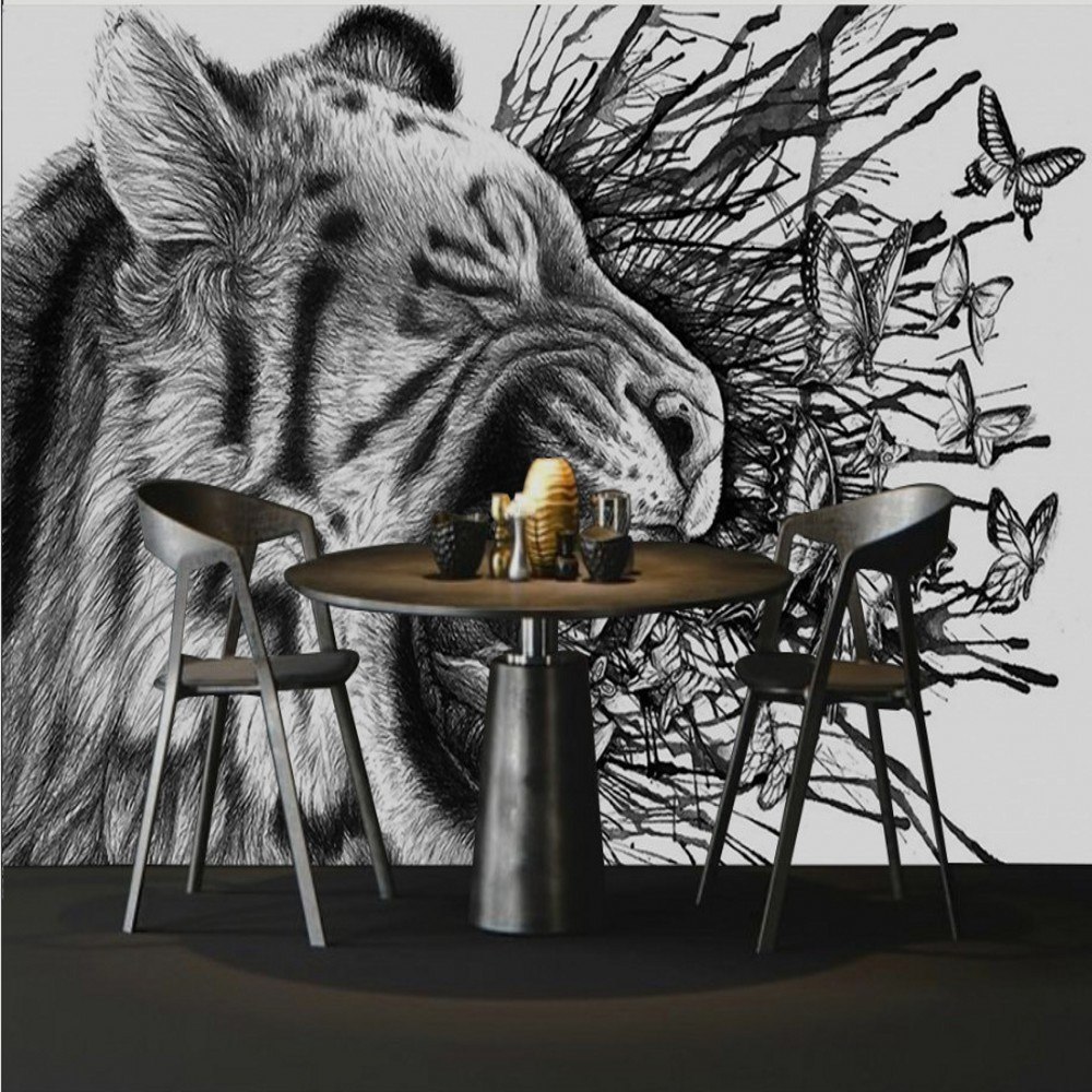 1000x1000 Free Shipping Custom Sketch Tiger Butterfly Animal Modern - Chinese Tiger Sketch