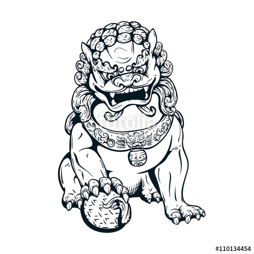 500x500 Handdrawn Oriental Tiger, Asian Lion, Chinese Temple Guard Stock - Chinese Tiger Sketch