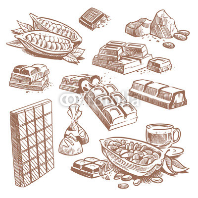 400x400 Hand Drawn Sweet Chocolate Bars, Candies With Praline And Cocoa - Chocolate Bar Sketch