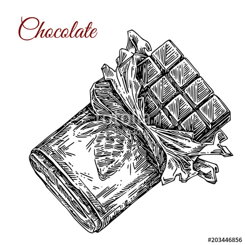 500x500 Chocolate Bar In Open Package. Sketch. Engraving Style. Vector - Chocolate Bar Sketch