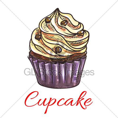 500x500 Cupcake With Cream And Chocolate Sketch Gl Stock Images - Chocolate Sketch