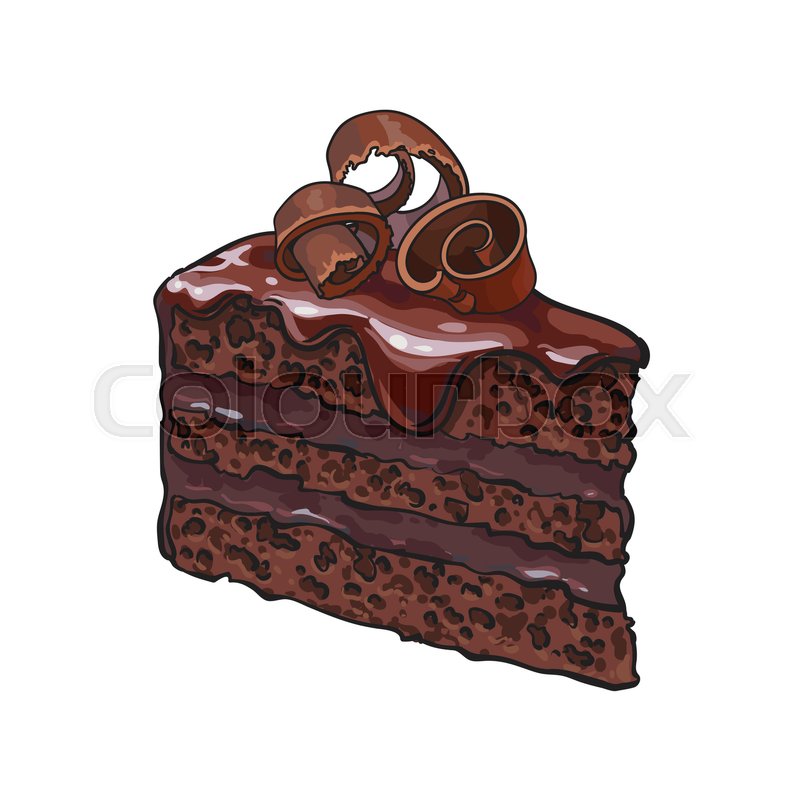 800x800 Hand Drawn Piece Of Layered Chocolate Cake With Icing And Shavings - Chocolate Sketch