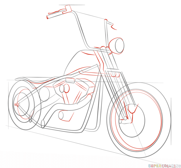 619x575 How To Draw A Chopper Bike Step By Step Drawing Tutorials How - Chopper Sketch