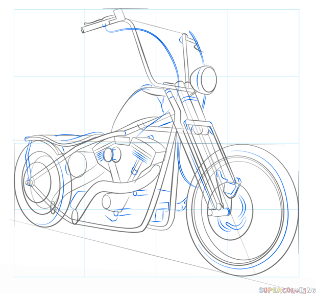 619x575 How To Draw A Chopper Bike Step By Step. Drawing Tutorials For - Chopper Sketch