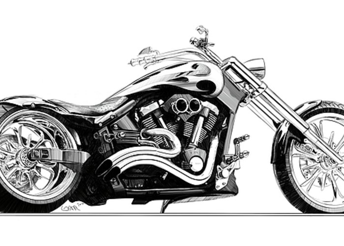 700x500 Chopper Pencil Sketch Greeting Card For Sale By Konrad Labedz - Chopper Sketch