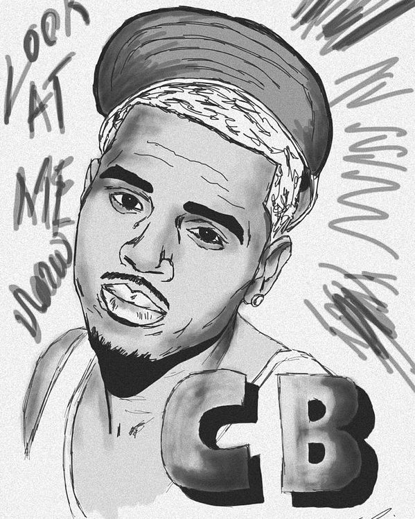 599x749 Chris Brown Cb Drawing Poster By Kenal Louis - Chris Brown Sketch