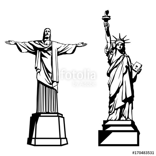 500x500 The Statue Of Liberty New York Usa And The Statue Of Christ The - Christ The Redeemer Sketch