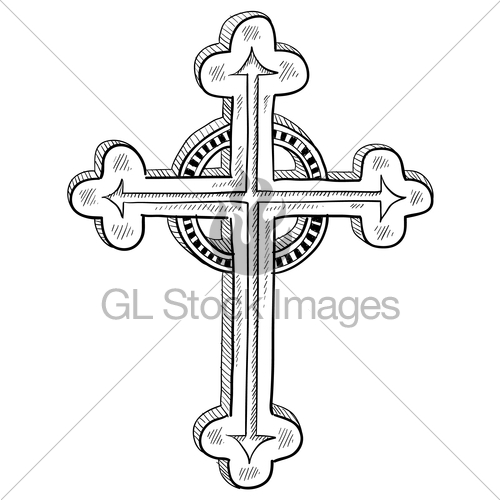 500x500 Orthodox Christian Cross Sketch Gl Stock Images - Christian Cross Sketch