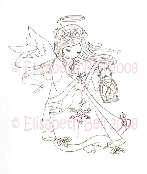 509x600 Christmas Angel With Lantern - Christmas Angel Sketch
