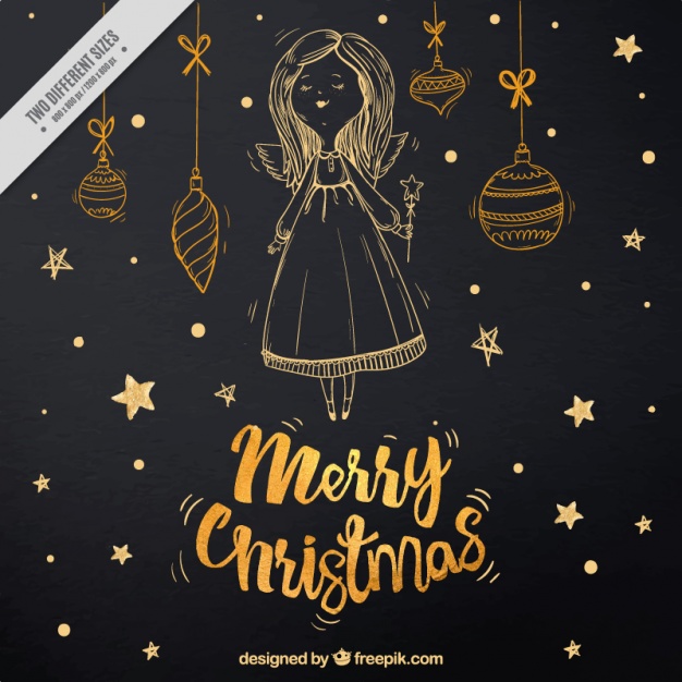 626x626 Merry Christmas Balls And Angel Sketch Background Vector Free - Christmas Angel Sketch