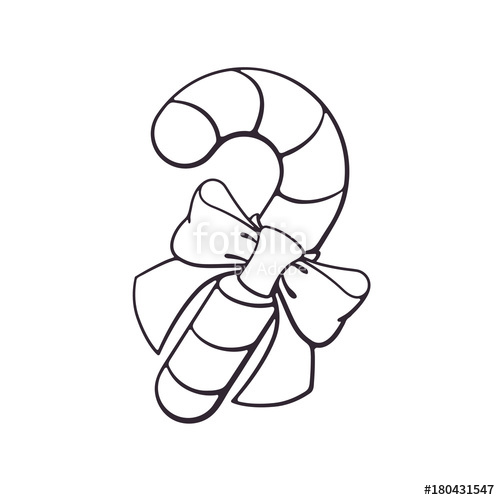500x500 Vector Illustration. Hand Drawn Doodle Of Christmas Candy Cane - Christmas Bow Sketch