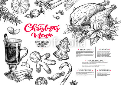 400x281 Christmas Menu. Winter Restaurant And Cafe Sketch Template Buy - Christmas Dinner Sketch
