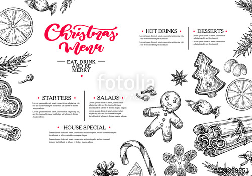 500x351 Christmas Menu. Winter Restaurant And Cafe Sketch Template. Vect - Christmas Dinner Sketch