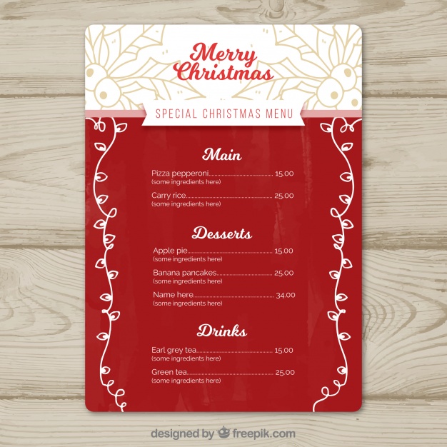 626x626 Elegant Christmas Menu With Sketches Vector Free Download - Christmas Dinner Sketch