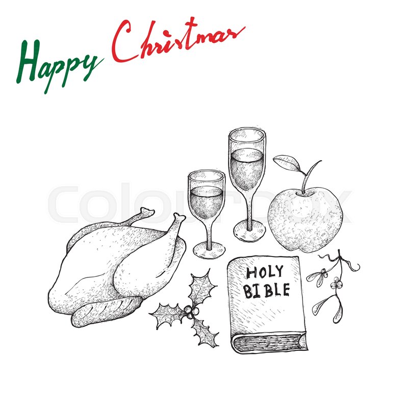 800x800 Illustration Hand Drawn Sketch Of Garnished Roasted Turkey With - Christmas Dinner Sketch