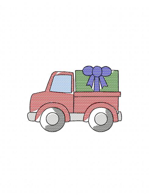 489x640 Truck With Present Or Gift Sketch Embroidery Design - Christmas Gift Sketch