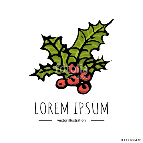 500x500 Hand Drawn Doodle Merry Christmas Related Icon - Christmas Holly Sketch