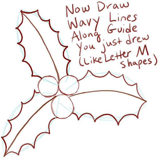 550x555 How To Draw Christmas Holly With Easy Tutorial - Christmas Holly Sketch