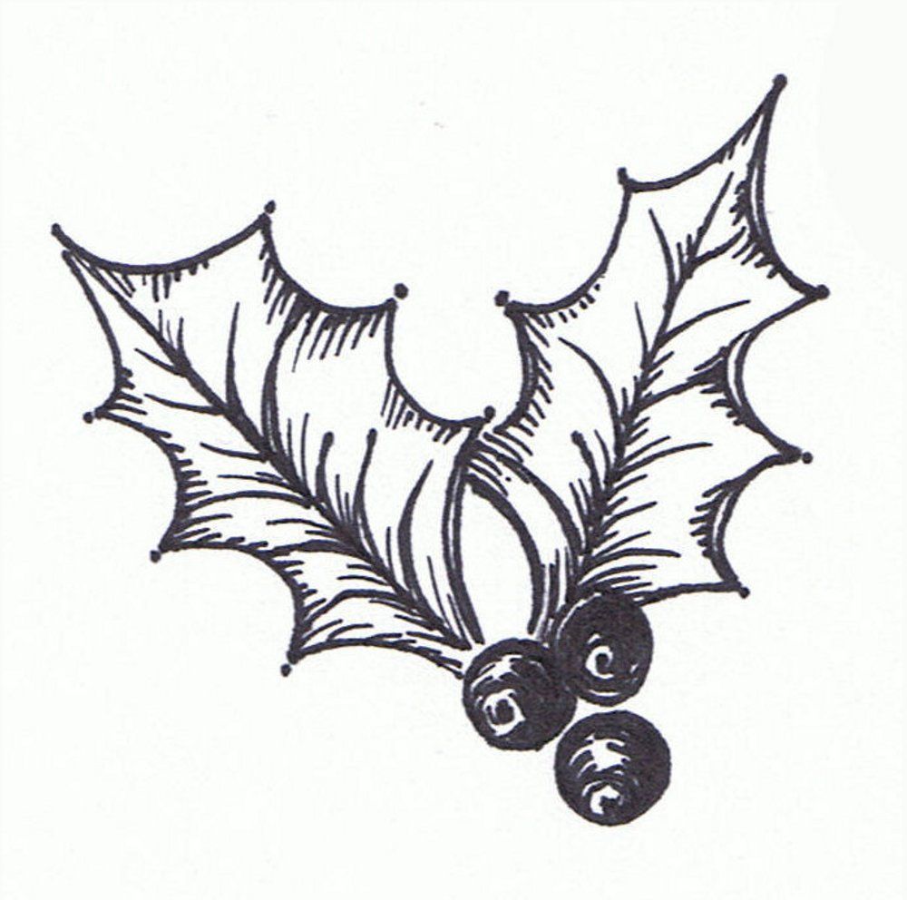 1000x992 I Used A Simple Black Marker To Create These Seasonal Graphics. I - Christmas Holly Sketch