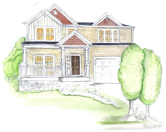570x455 Home Sketch Wedding Gift Shower Gift Christmas Gift For Etsy - Christmas House Sketch