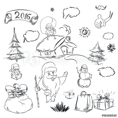 500x500 Pencil Sketch For Christmas With Christmas Tree And House. Hand - Christmas House Sketch