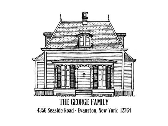 570x428 Return Address Rubber Stamp Featuring Custom House Sketch - Christmas House Sketch