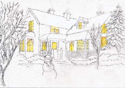 424x300 Whidbey Island Sketchers Christmas Cards From Our Secret Buddies - Christmas House Sketch