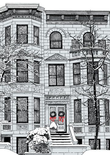 361x508 Brownstone Christmas Illustration Drawings - Christmas House Sketch