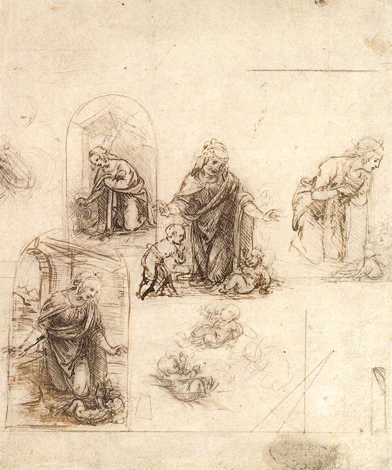 801x961 Christmas (Outline) By Leonardo Da Vinci History, Analysis Amp Facts - Christmas Nativity Sketches