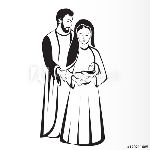 500x500 Joseph And Mary Holding Jesus. Nativity Vector. Christmas Sketch - Christmas Nativity Sketches