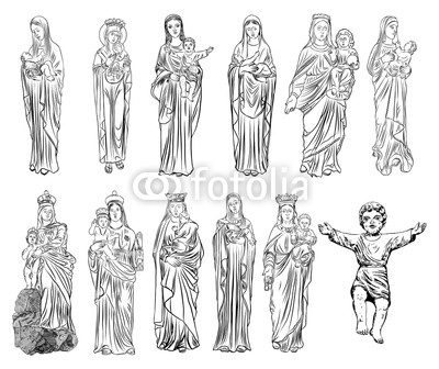 400x336 Set Of Saint Mary Holding Baby Jesus Christ, Son Of God In Her - Christmas Nativity Sketches