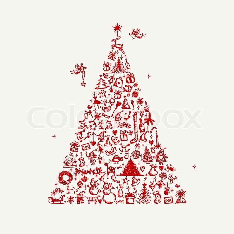 800x800 Christmas Tree Sketch For Your Design Stock Vector Colourbox - Christmas Ornament Sketch