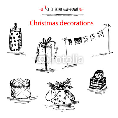 400x400 Fototapeta Winter Holiday Set, Merry Christmas Decoration Sketch - Christmas Ornament Sketch