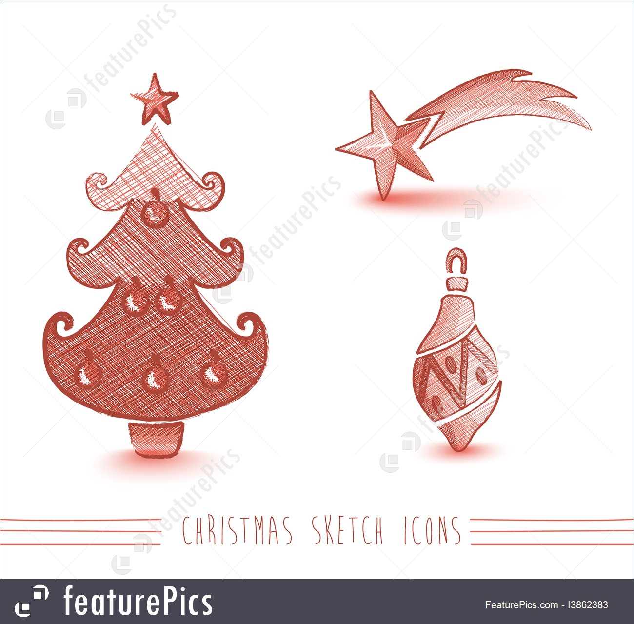 1300x1279 Illustration Of Merry Christmas Red Sketch Style Tree Elements Set - Christmas Ornament Sketch
