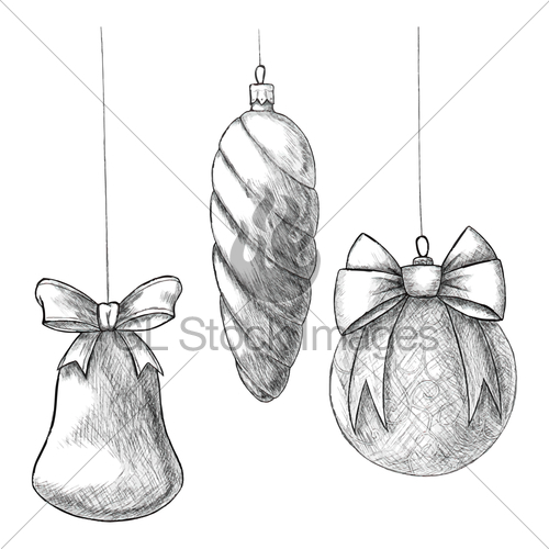500x500 Pen Vintage Sketch Christmas Hand Drawn Ornaments. Gl Stock Images - Christmas Ornament Sketch
