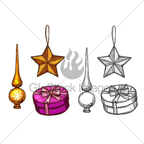 500x500 Christmas Tree Ornaments, Gifts, Vector Sketch Gl Stock Images - Christmas Ornament Sketch