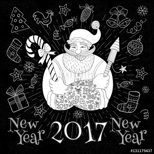 499x500 New Year In Sketch Style. Hipster Tattooed Santa Claus. Christmas - Christmas Party Sketch