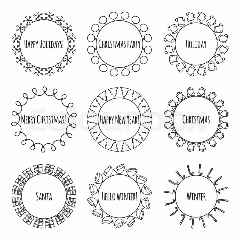 800x800 Set Of 2016 Christmas Season Hand Drawn Vector Line Border And - Christmas Party Sketch