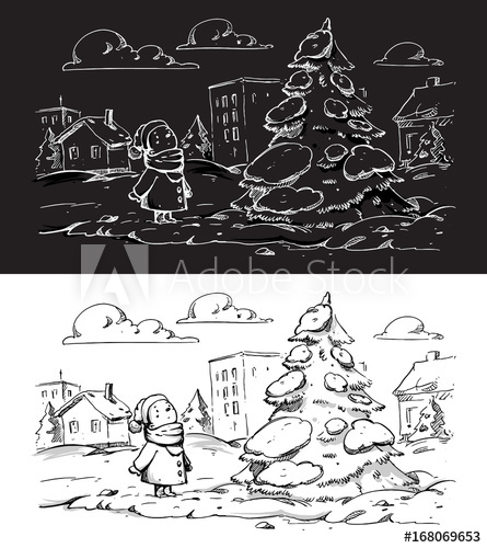 445x500 Snowman Looking - Christmas Party Sketch