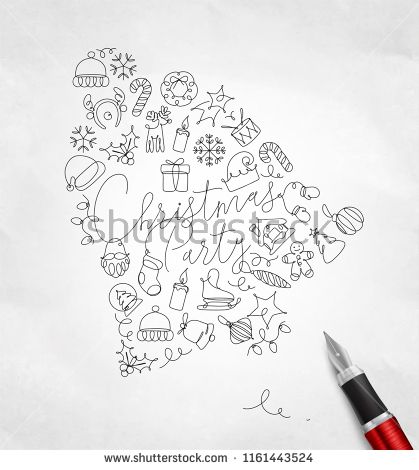 419x470 Toy Bell Lettering Christmas Party Drawing Pen Line On Crumpled - Christmas Party Sketch